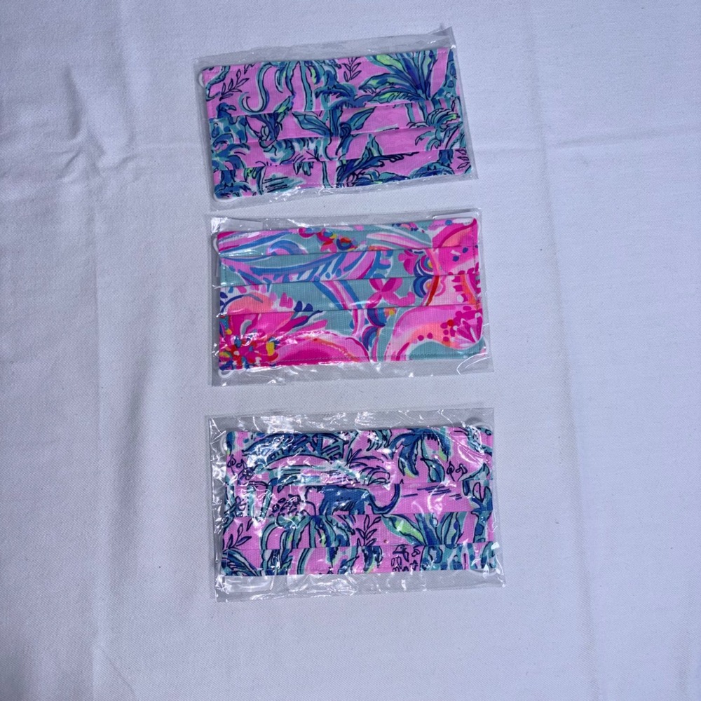 Lilly Pulitzer Face Mask Set 3PK OS Multi New NWT Floral Tropical Pleated Mask